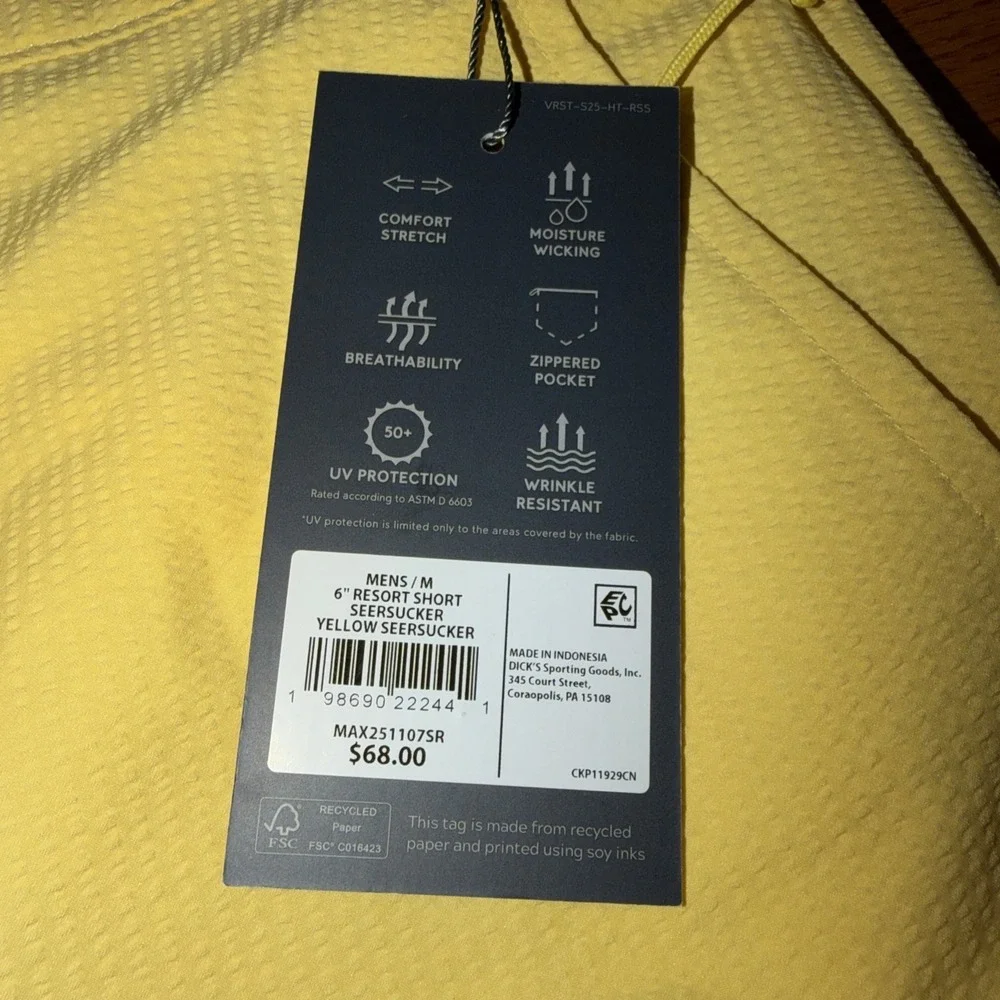 VRST Resort Shorts Mens Yellow Seersucker 6